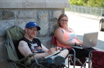 Colum McKnight and Samantha Banik take their writing outside.