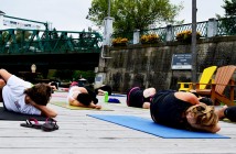 Yoga enthusiasts stretch it out.
