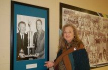 Teri Souter explains the significance of a photo of Jack Bionda and Don Lough in the Good Sports tour