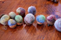 Acorns made from dyed wool at Pam Carnochan's Woolworks studio