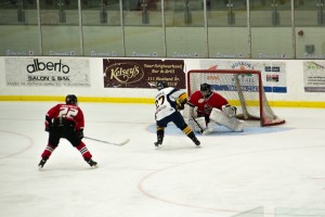 Cam Russell on a breakaway during the Otters home opener at the Canada Summit Centre
