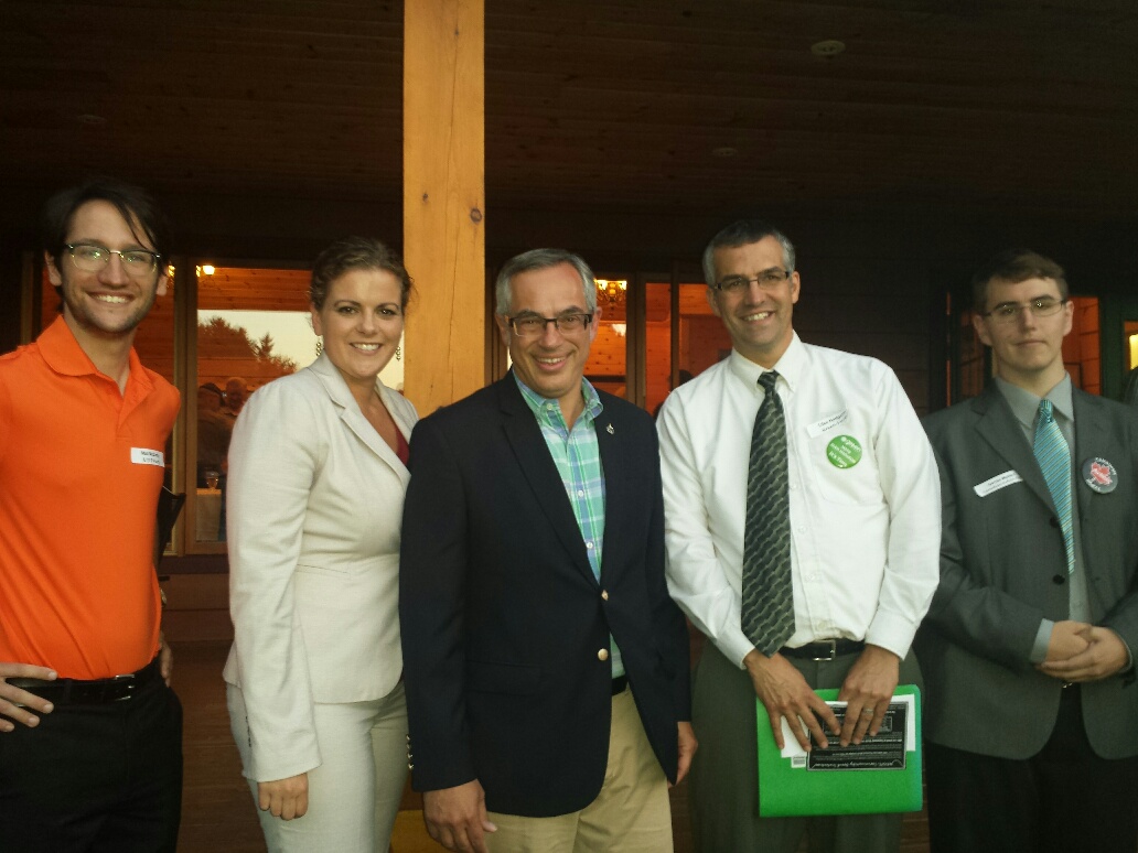 Five out of the six candidates at a Port Sydney/Utterson and Area Chamber of Commerce event. From left, Matt McCarthy, Trisha Cowie, Tony Clement, Glen Hodgson and Gordie Merton.
