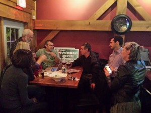 Greens met at the Old Station Restaurant in Bracebridge to watch election results.