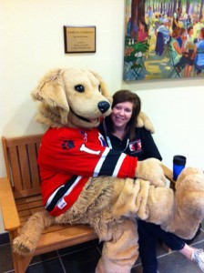 Amanda with the U18 National Championship mascot "Pawsitive" during the tournament