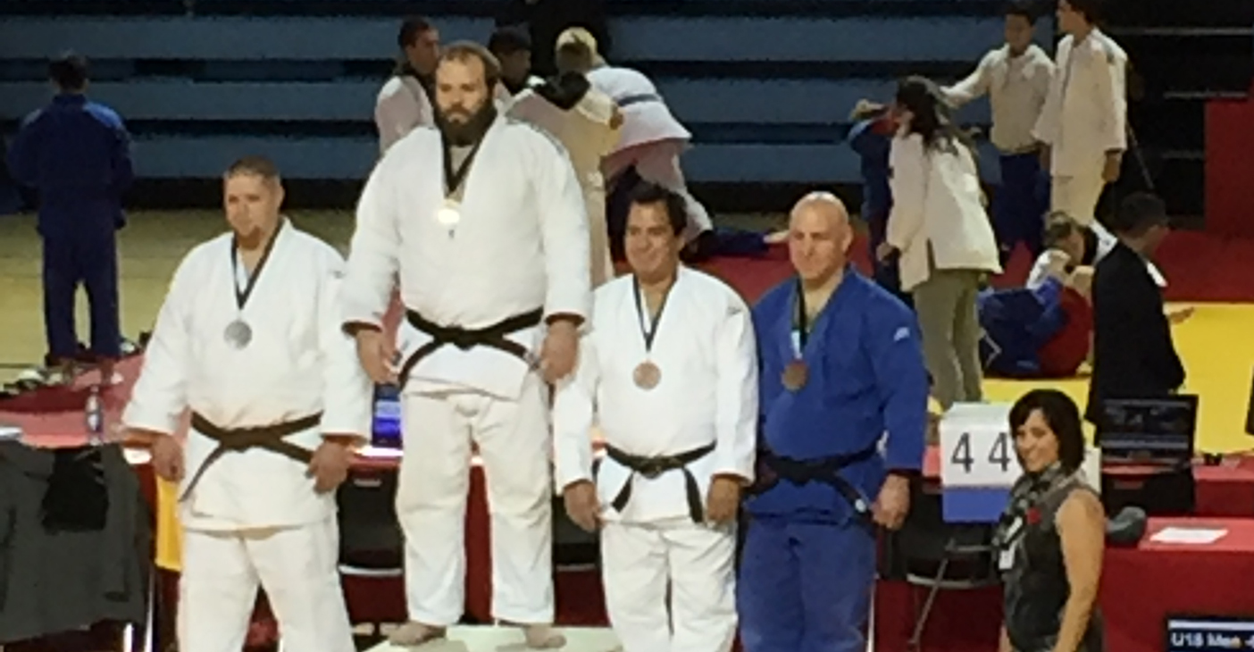 Jeff Allen (left) takes his place on the Veteran’s podium with a second-place finish