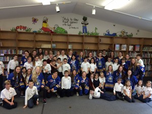 The team visits Muskoka Christian School for a bonding session prior to a game this week. Children from various schools came out in organized visits to the Summit Centre to cheer on the girls
