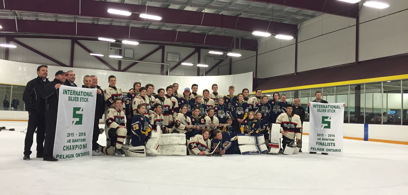 The Bantam AE Otters at right with tournament champs the Stoufville Clippers
