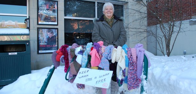 Local woman knit a bevy of scarves to keep strangers warm