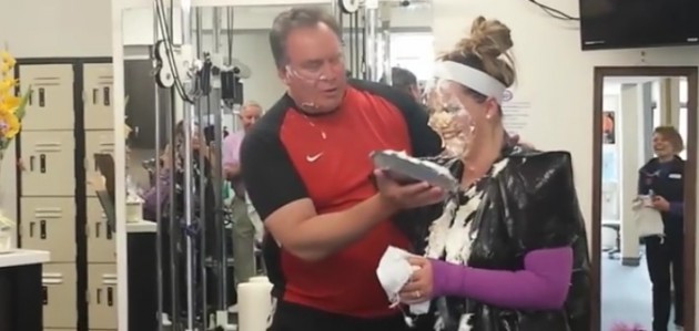 ProActive Rehab staff take pies in the face for Hospice Huntsville