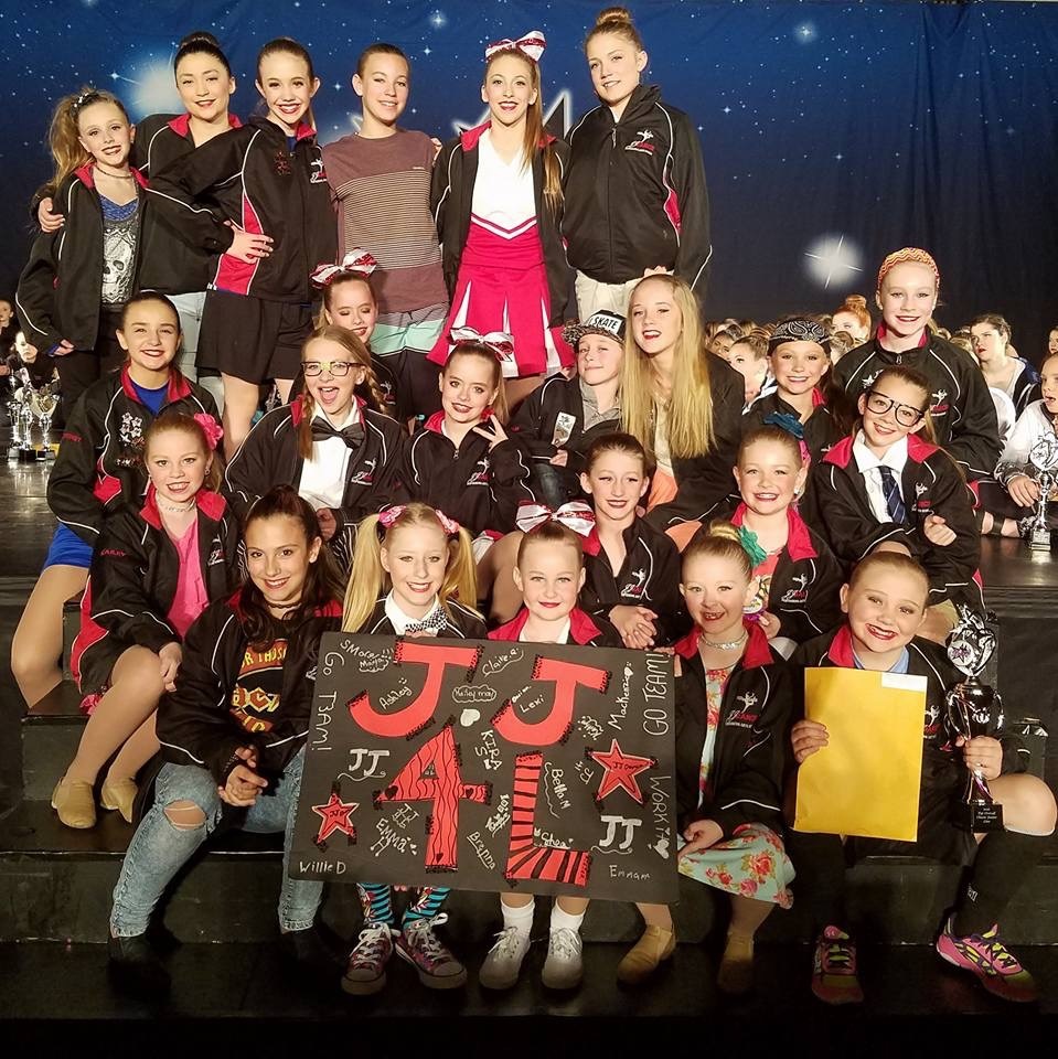 The Twist That Frown Upside Down team won first place overall. (Back row from left) Emma McLellan, Ocea Harris, Ashley Nadrofsky, Emma Grace Joiner, Alexus -Banks, Cara Brown; (middle row) Courtney Lemon, Kailey May, Emma Harvey, Kira Smith, Brenna Smith, Will Demaine, Darian Adams, Kaitlyn Wright, Claire Quinlan, Bella Main, Kaitlyn Watson, Briar Arndt-Summers; (front row) Shea Cooper, Mackenzie Ritchie, Allie Peace, Morgan May, and Maiya Nadrofsky.