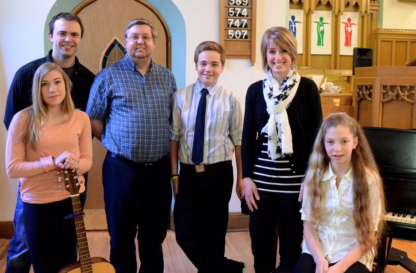 These students each received a music bursary from the Concert Association of Huntsville for lessons from September 2014 to June 2015. (from left) guitar student Tianna Fraser with her teacher Tobin Spring, piano student Luke Asher-Murphy with his teacher Roger King, piano student Victoria Langfeld with her teacher Melissa Bradbury. CAH fundraisers and charitable donations made the program possible.