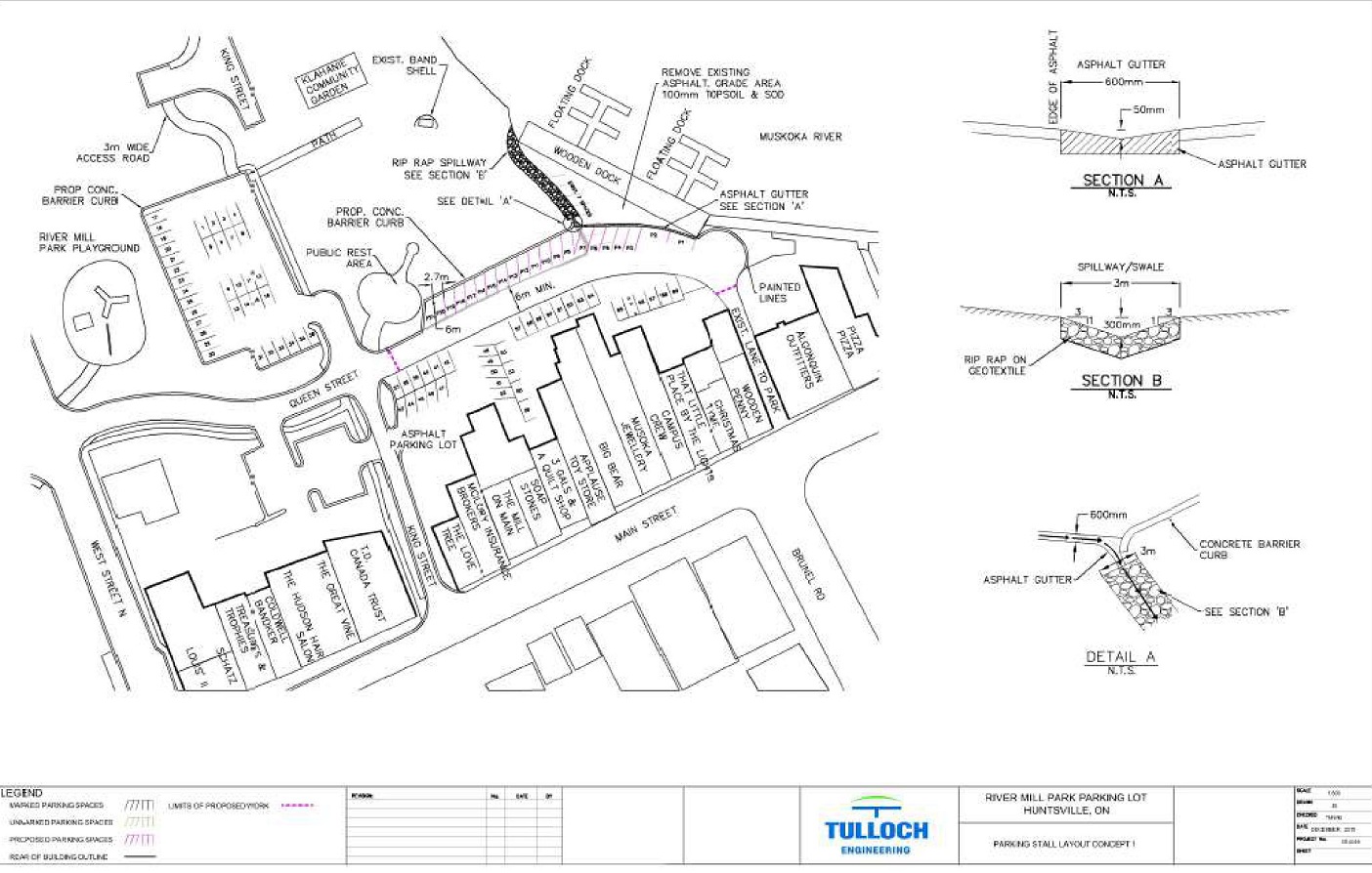 A proposed plan for angled parking would have added a net 14 additional spaces next to River Mill Park