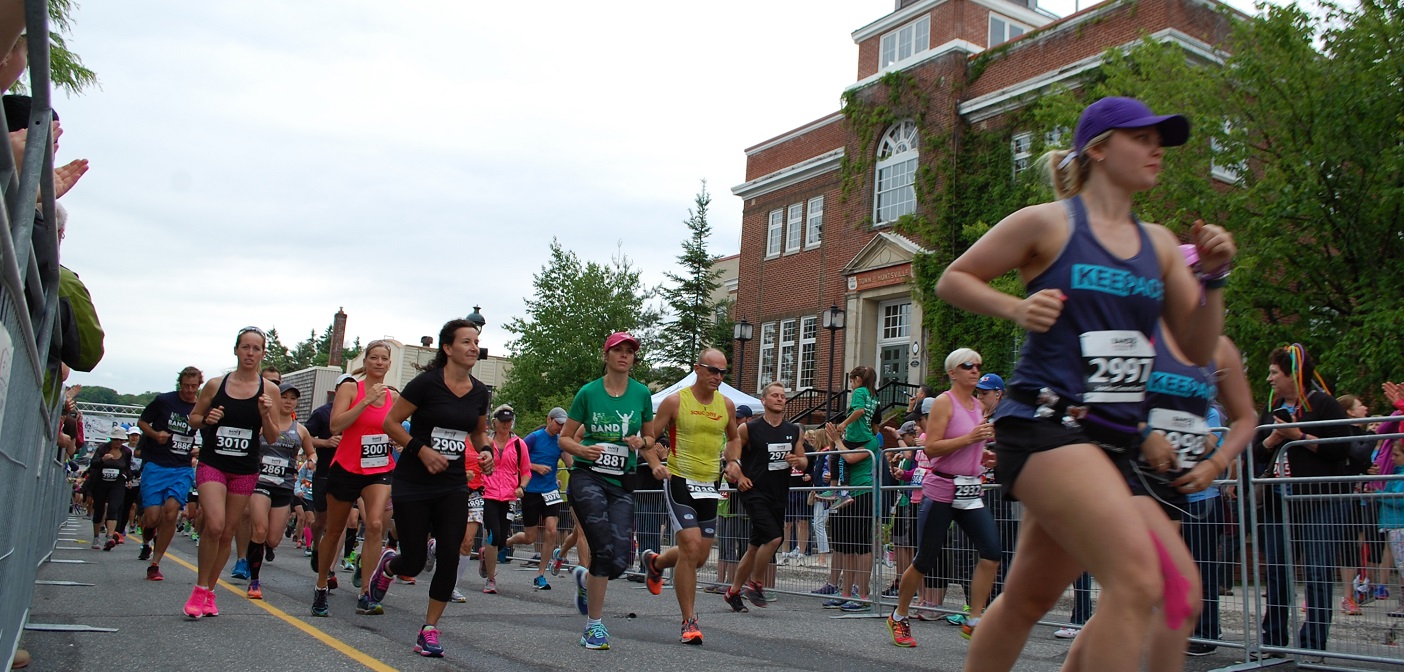 Runners crowd Main Street for the start of the 2016 Band on the Run road race