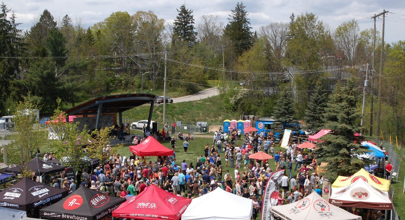 The two mature trees that were removed can be seen at foreground right in this photo from the Muskoka 2/4 Craft Beer Festival earlier this year