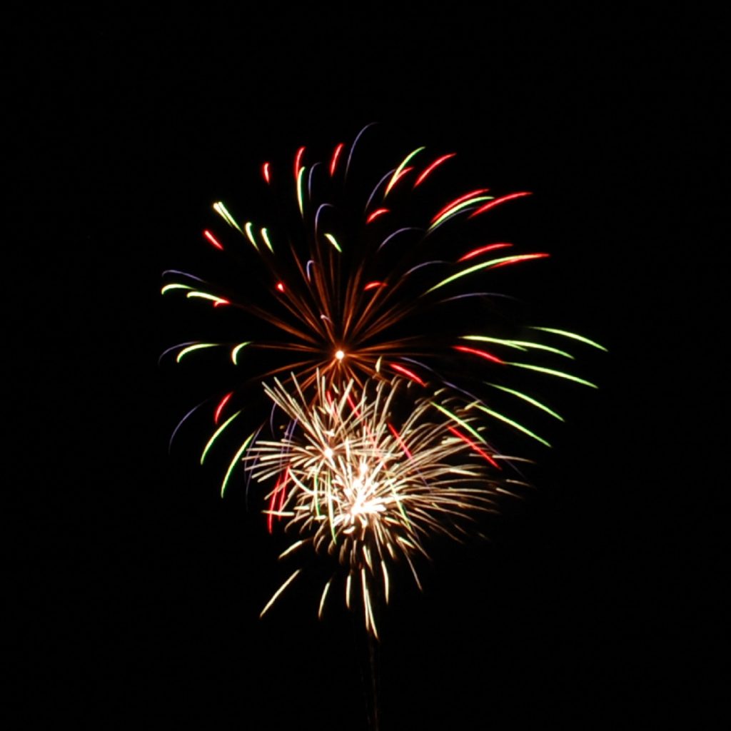 The fireworks are launched from a barge in Dwight Bay