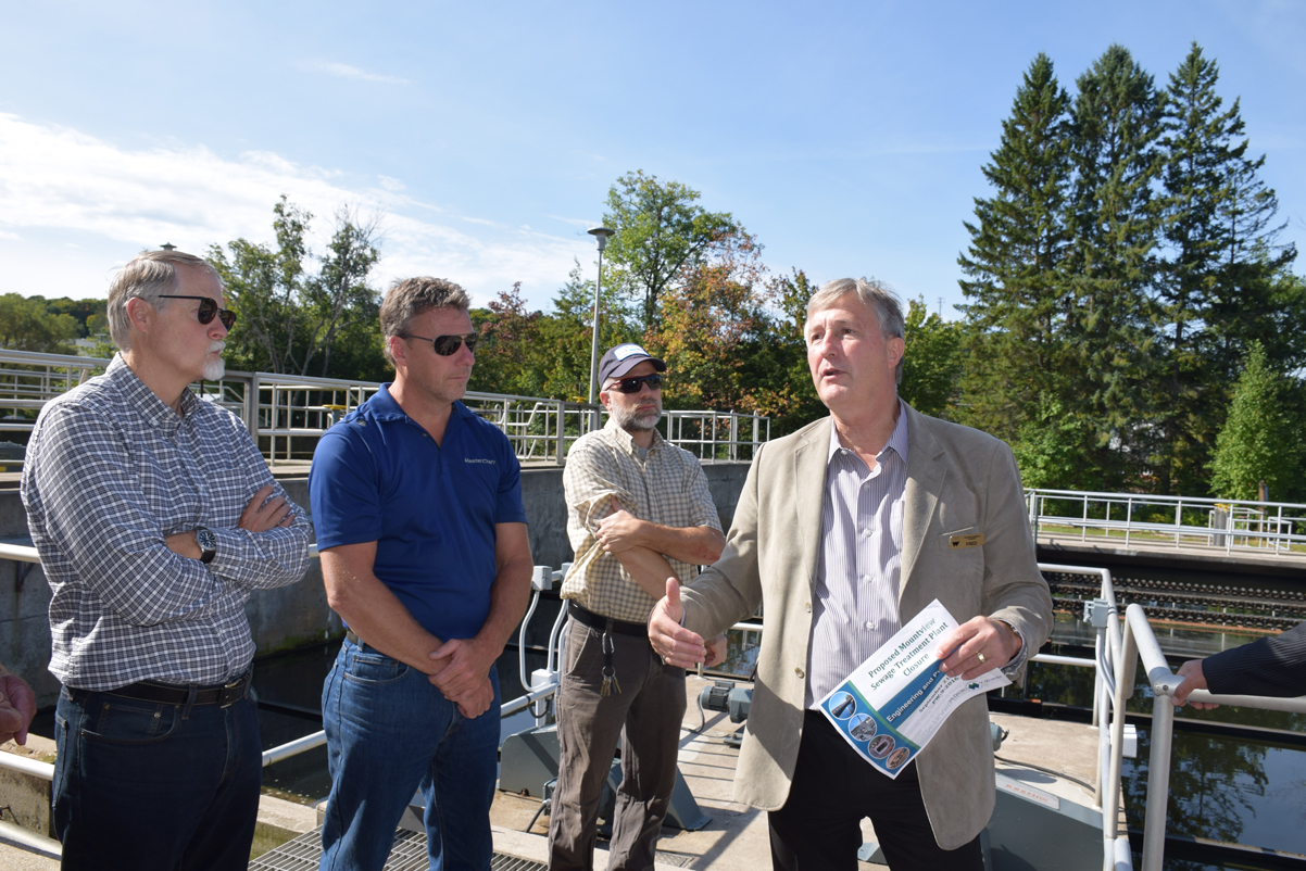 Gathered at Mountview Wastewater Treatment Plant in Huntsville are (from left) District Councillor Shane Baker, Chair of District’s public works committee Phil Harding, District Area Manager for Water and Wastewater Mark Pringle and District Commissioner of Engineering and Public Works Fred Jahn.