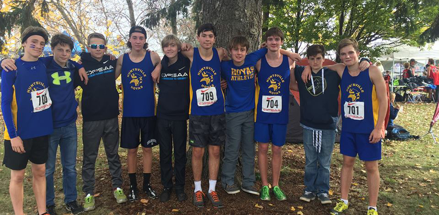 The HHS Midget Boys XC team (from left to right): Seth Cooper, Jack Nickalls, Ian Markham, Adam Dupuis, Sebastian Horton, Austin McKee, Kyle Kingshot, Cameron Heinz, Andrew Duke, Mark Cox