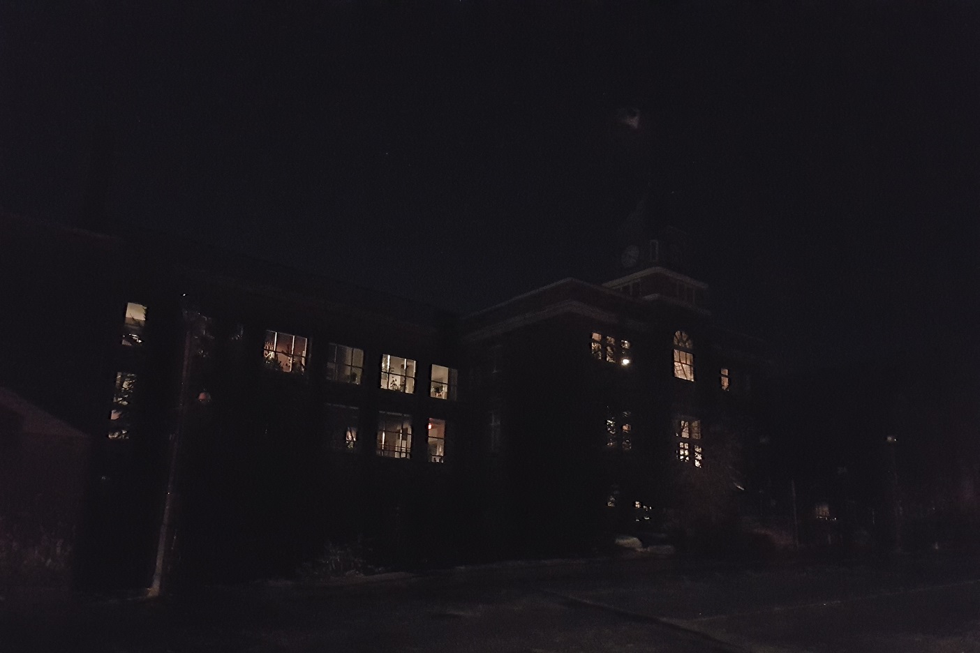 Town Hall was set against a dark sky during a power outage on November 12