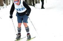 Drew Hutcheson took advantage of the balmy weather to ski in shorts