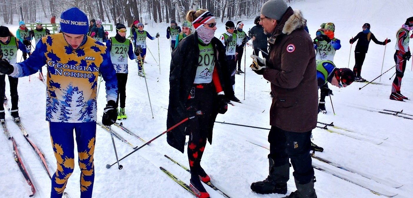 Fiona Shearing, centre, gets some pre-race words of encouragement from her father