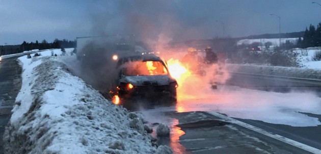 Vehicle fire closes southbound lanes of Highway 11