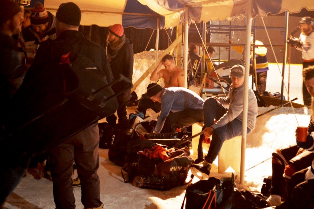 Hockey players lace up for men’s shelter
