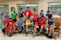 The final wave of participants takes a break post-run