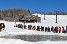 Spectators eagerly await the first puddle jumper