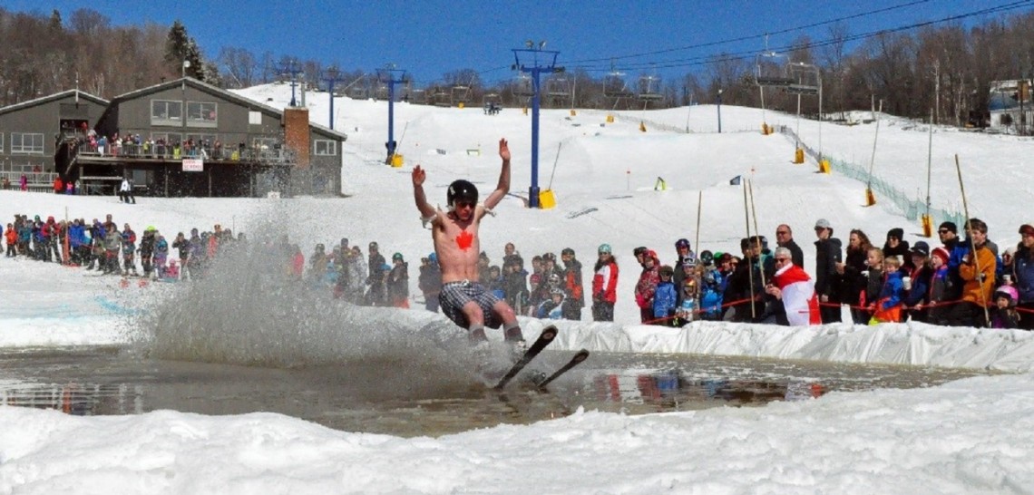 Skiers and boarders make a splash at annual puddle jump Huntsville Doppler
