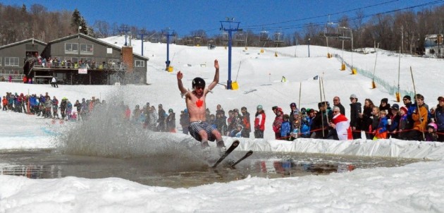 Skiers and boarders make a splash at annual puddle jump