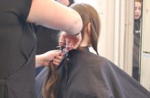 Lexi Evans closes her eyes for the first cut by The Hudson's Kristal Gill