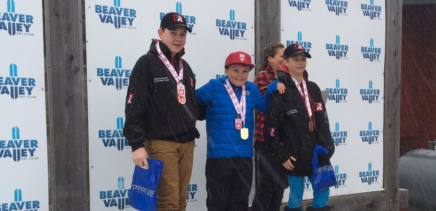 Andy Bulloch, centre, put the finishing touches on his rookie season at Beaver Valley last weekend to become the 2017 U14 O-CUP champion