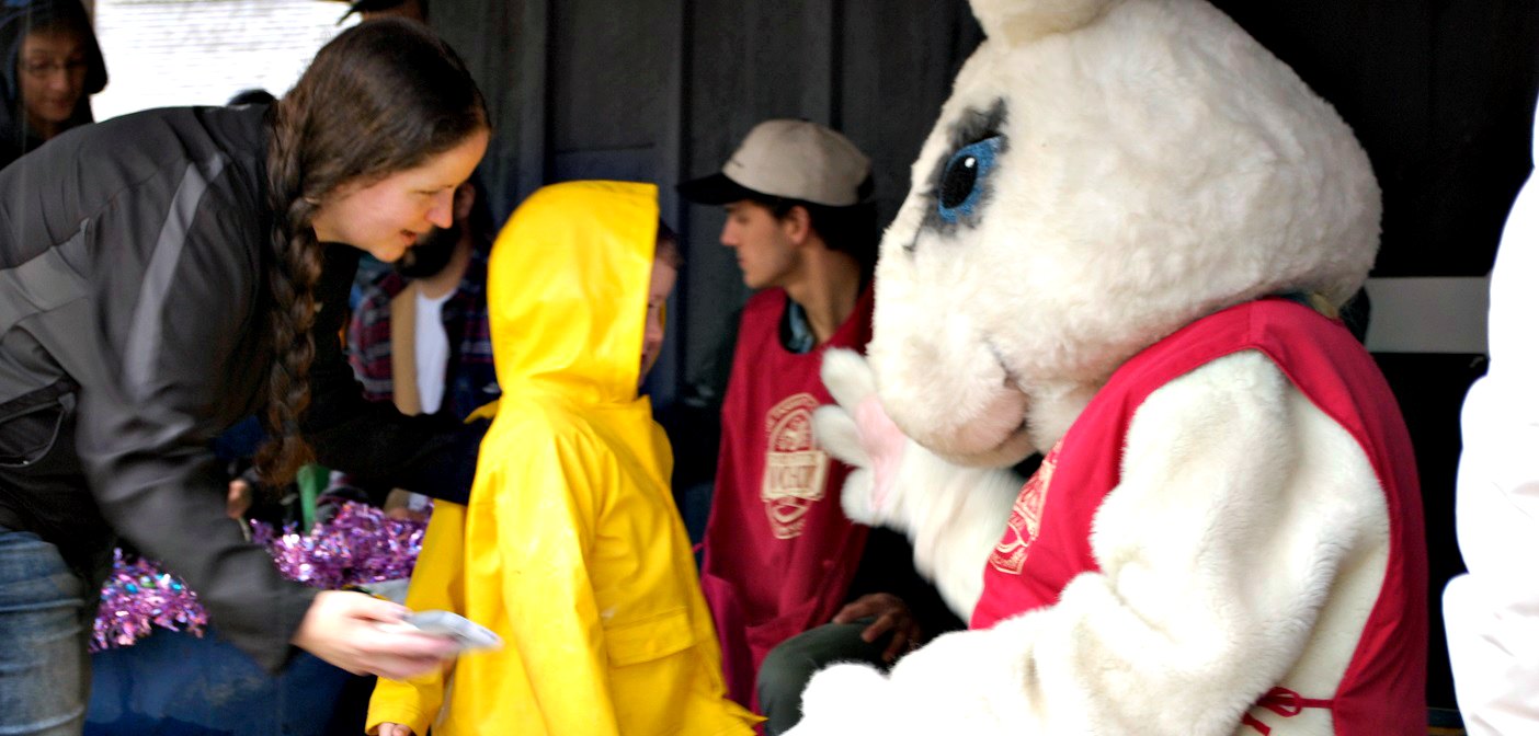The rain didn’t deter the Easter Bunny from coming out say hello to the egg hunters