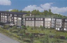A rendering (elevated view) of the proposed development from Highway 60