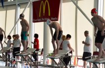 MUSAC lined up on the blocks (from left) Ethan Thomas, Mark Cox, Daniel Ortiz, and Ian Markham