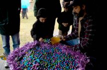 Wheelbarrows filled to the brim with chocolate eggs were a tempting sight