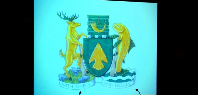 A stag and a fish anchor Huntsville’s proposed coat of arms