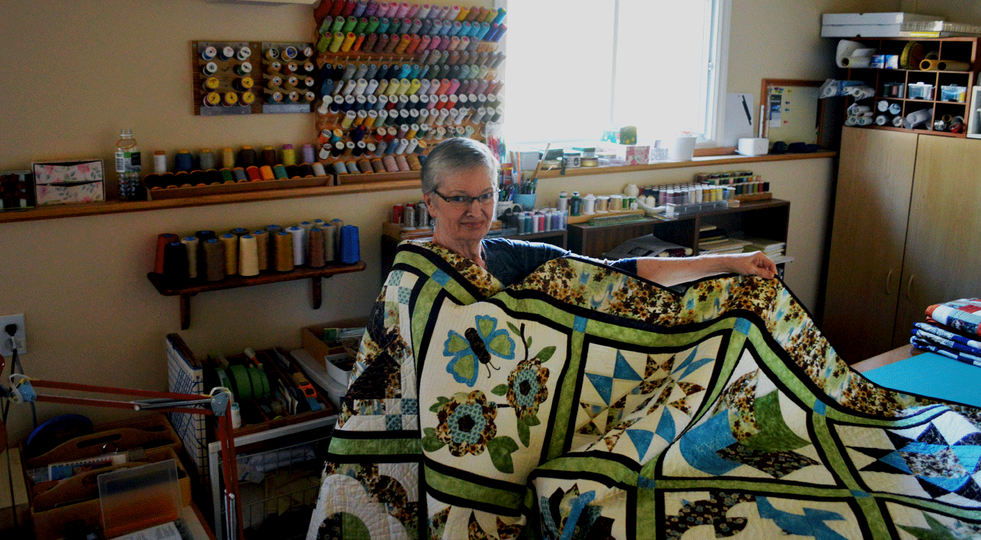 Ena Rietveld holds the first quilt she ever made, which ignited a passion she can’t seem to stop.