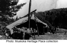 A Muskoka Wood Manufacturing tent of camping river drivers