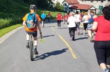 Friendly volunteers cycled the route to help runners - most were on two wheels but there was one unicycle in the group!