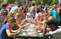 Students try their hand at dot painting