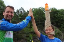 Daniel Bradbury and Wilson Trenholm take a break from volunteering to have some fun.