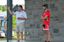 Mayor Scott Aitchison, with Lowell Greib (left) from The SportLab, thanks the cyclists for joining the third annual Mayor's Bike Ride