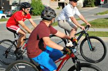 Mayor Aitchison (back right) led the cyclists on the ride