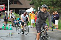 Smiles and thumbs-up were a common sight, despite the rain