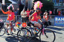 Ain't she fancy? Volunteer Jane Wolfe was all smiles (and enthusiasm) on her bike at Band on the Run.