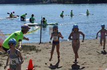 Seven-year-old Lucy Guy (left, bib 28) on her way to a first place finish