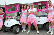 The BDO Boob Fairies (from left) Madison Low, Debbie Liddle, Barb Hawke and Carolyn Offner are ready to wish breast cancer away