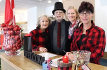 Friendly greeters (from left) Donna Nairn, Frank Jones, Sarah Caswell and Karen Waters