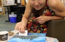 Artist Pam Carnochan used only library cards and a stir stick to create this local scene aptly named Lookout